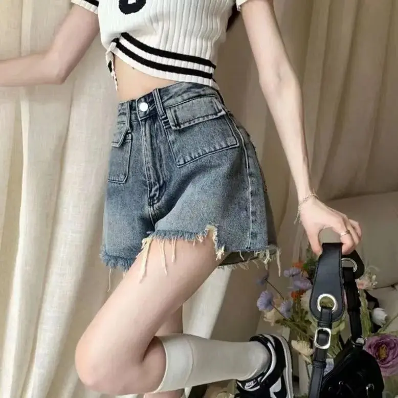 High Street Hot Girls Straight-Legged Denim Shorts Women'S Summer New High Waist All-Match Slimming Wide Legs A-Line Pants