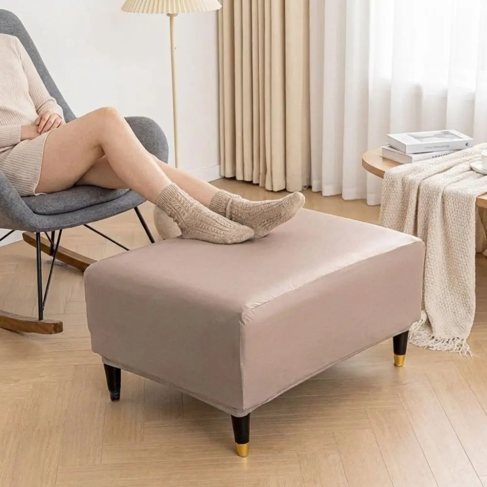 Non-slip PU Leather Stool Cover Waterproof Oil-proof Ottoman Cover Full Coverage Wear-resistant Footstool Cover Entryway