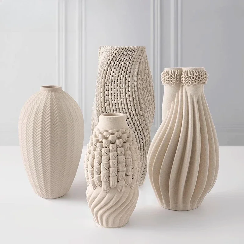 American simple model house decorative vase light luxury high-end dining table Nordic ins style 3D printing ceramic flower ware