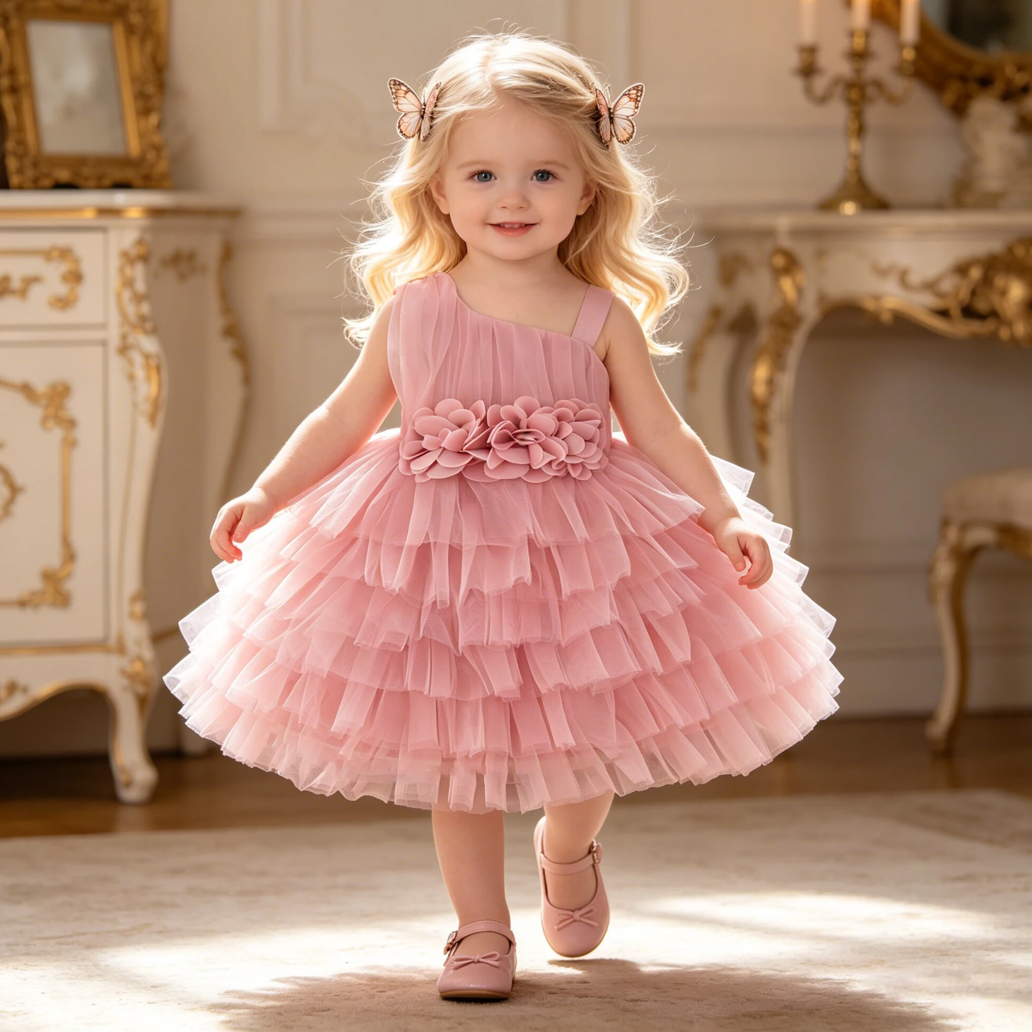 Vintage Purple Flower Party Dress For Baby Kids 1st Birthday Tutu Princess Gown Infant Lace Costumes Infant Fashion Wedding Wear