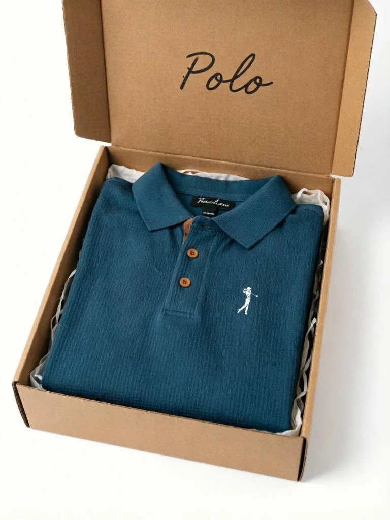 Classic Men's Polo Shirt - Premium  Knit with Golf Embroidery, Folded in Branded Gift Box