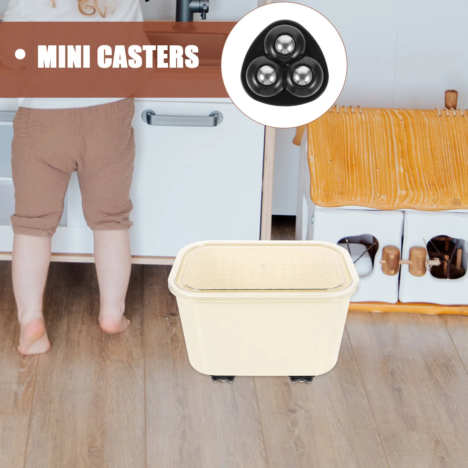 4Pcs Adhesive Caster Wheels 3-Ball Swivel Design Heavy Duty 25Kg Load Capacity Self-Adhesive Sticky Casters for Trash Can