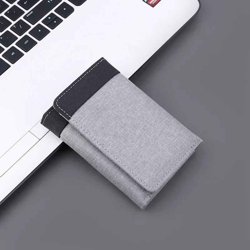 Short Wallet Men Multi Functional Canvas Student Small Money Clip Card Bag Minimalist Contrast Denim Three Fold Wallets For Male