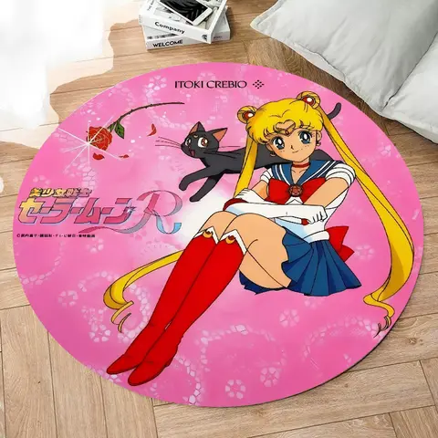 MINISO Sailor Moon 인쇄 라운드 러그 어린이 방 바닥 매트 미끄럼 방지 거실 러그 홈 장식 매트 용 빨 카펫