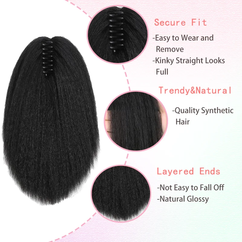 12-дюймовый кудрявый хвостик для наращивания волос, синтетический зажим для когтей, черный хвост яки