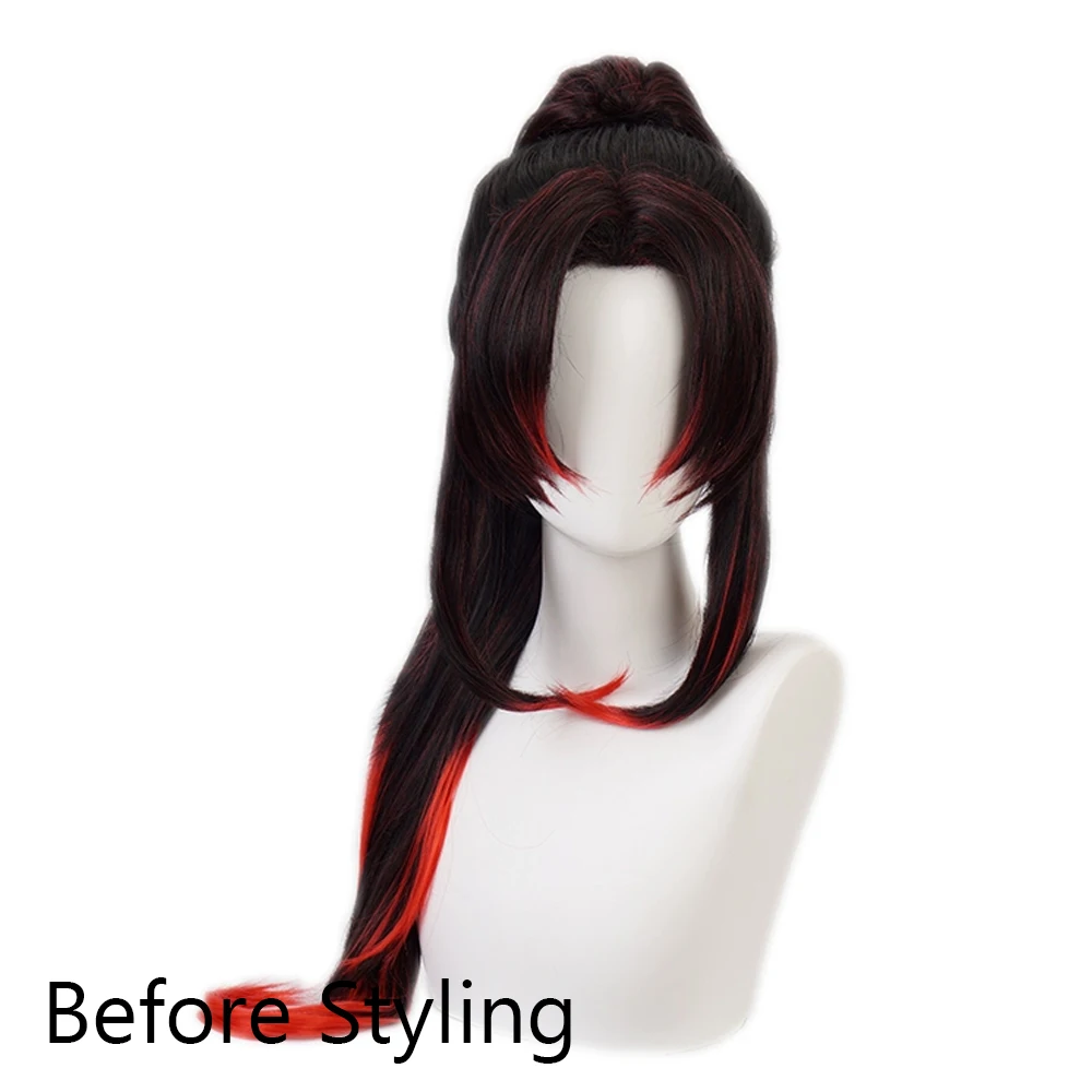 Long Straight Black Ombre Red Layered Ponytail Clip Wig Synthetic Fluffy Anime Game Cosplay Wig for Daily Party