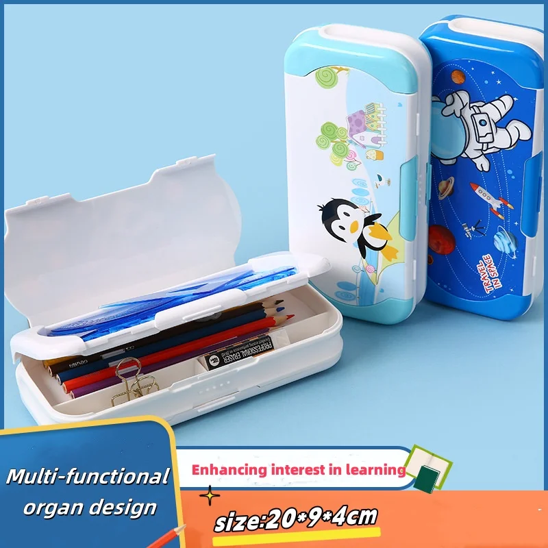 

Cute Large Capacity Pencil Case Big Plastic Cartoon Girls Pen Bag Double Laye Kawaii Pencil Cases For Gift School Supplies