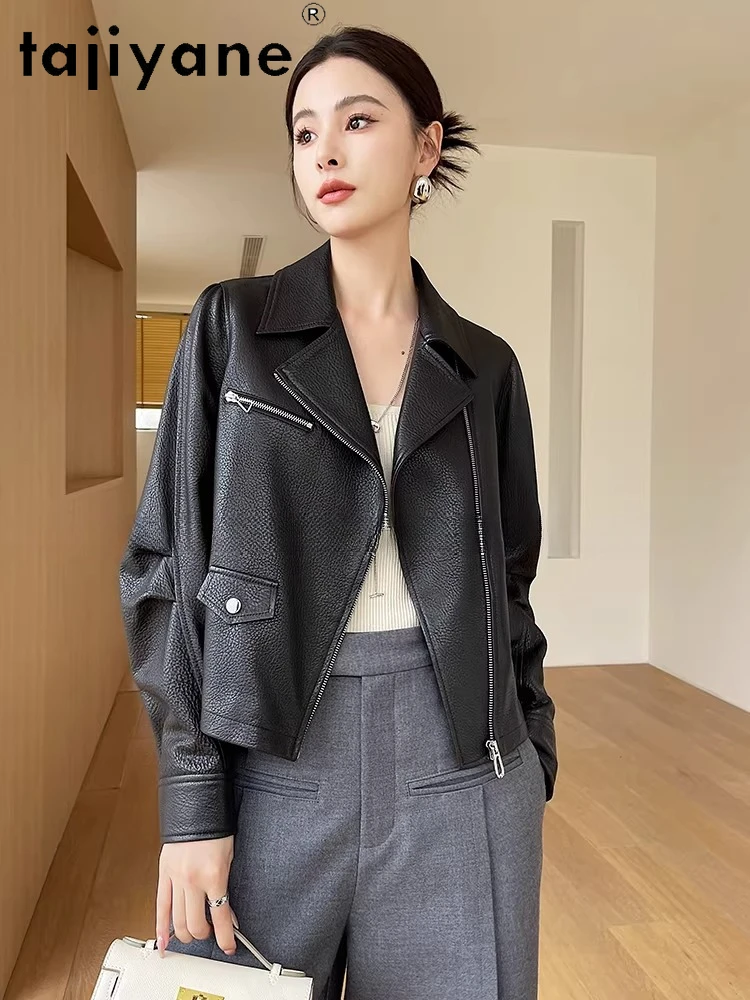 TAJIYANE 리얼 탑 레이어 양가죽 재킷 여성 리치 패턴 가죽 코트 짧은 천연 가죽 재킷 2025 가을 의류 신상 아우터