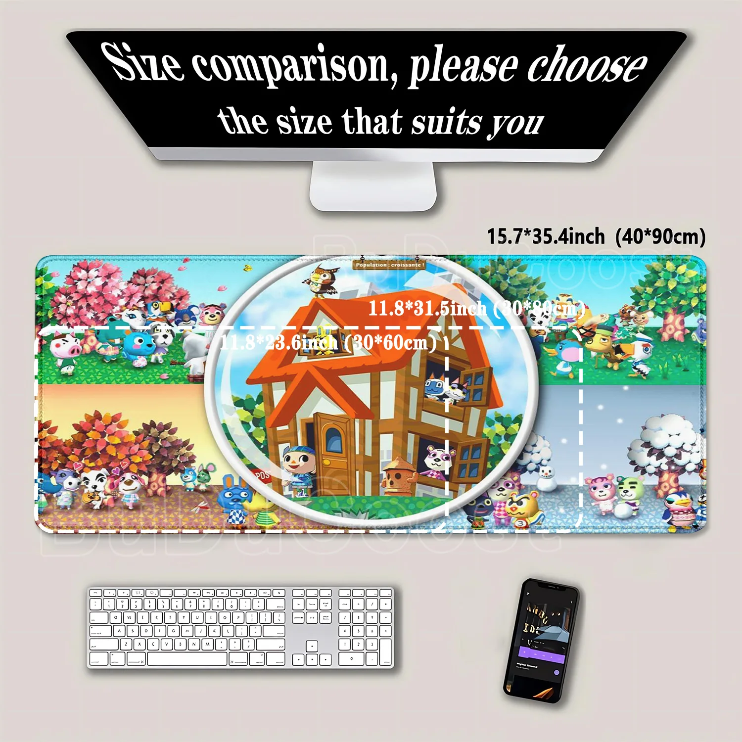 Large Animal Crossing‌ Kawaii Mouse Pad Non-Slip base Gaming Cute Cartoon Office e-sports Mousepad HD Printing overlock Desk Mat view 4