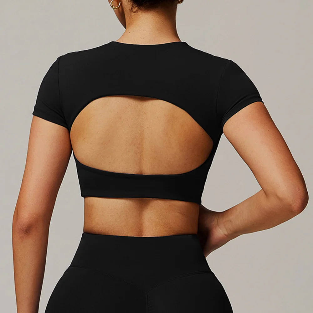 

Sports T-shirt Fitness Short Sleeves Crop Top Women Clothes High Elastic Running Training Yoga Shirts Gym Push Up Workout Top