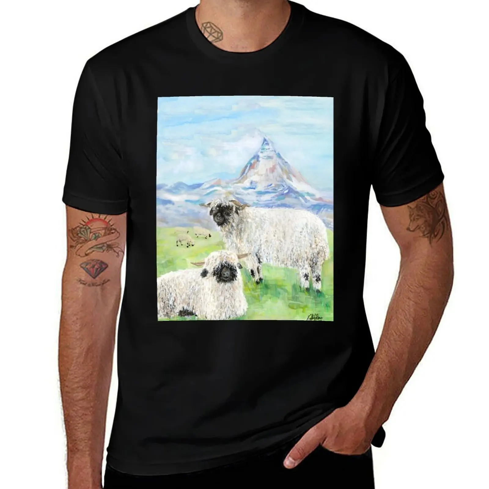 

Valais Blacknose Sheep at the Matterhorn T-Shirt funny gifts for a boy summer clothes shirts graphic tee men