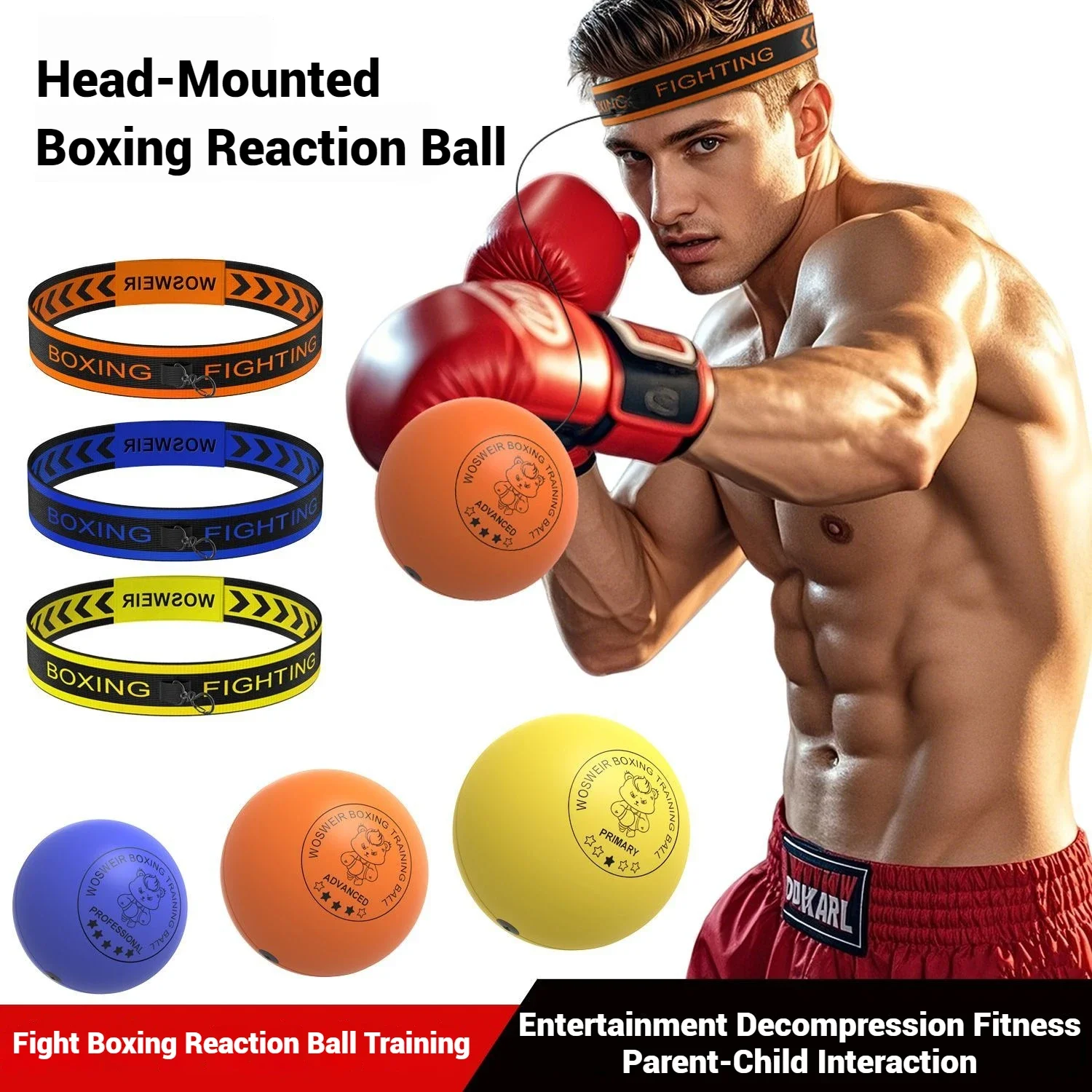 WOSWEIR-Head-Mounted Children's Combat Decompression Training Speed Ball Smooth PU Foam Reaction Magic Ball for Kids