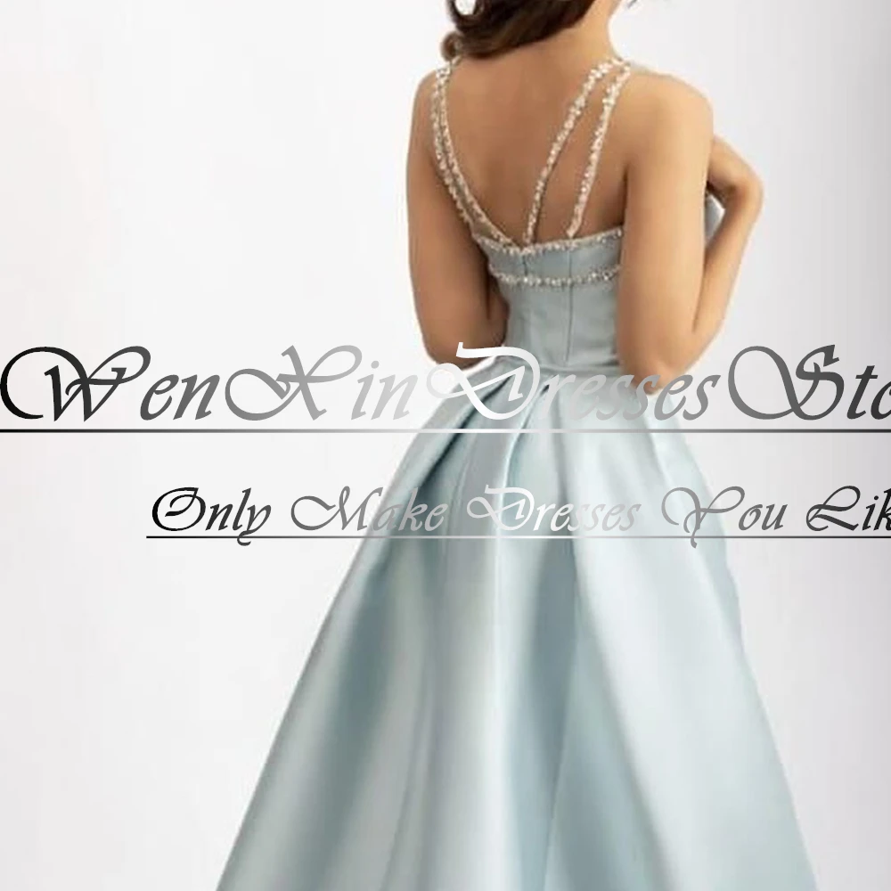 Halter Satin Long Beaded Evening Gowns Lace up Back Panel Train Pleats Solid Color A-Line