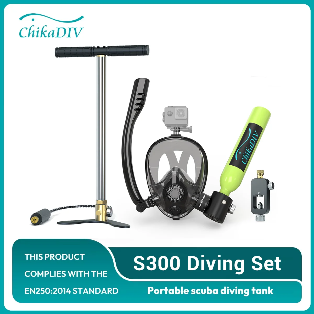 ChikaDIV 0.5L Portable Mini Scuba Diving Tank S300 Diving Set Small Scuba Cylinder Underwater Breath Equipment for Snorkeling Diving Surfing Complies  Standard Support Camera Mount for Underwater Shooting