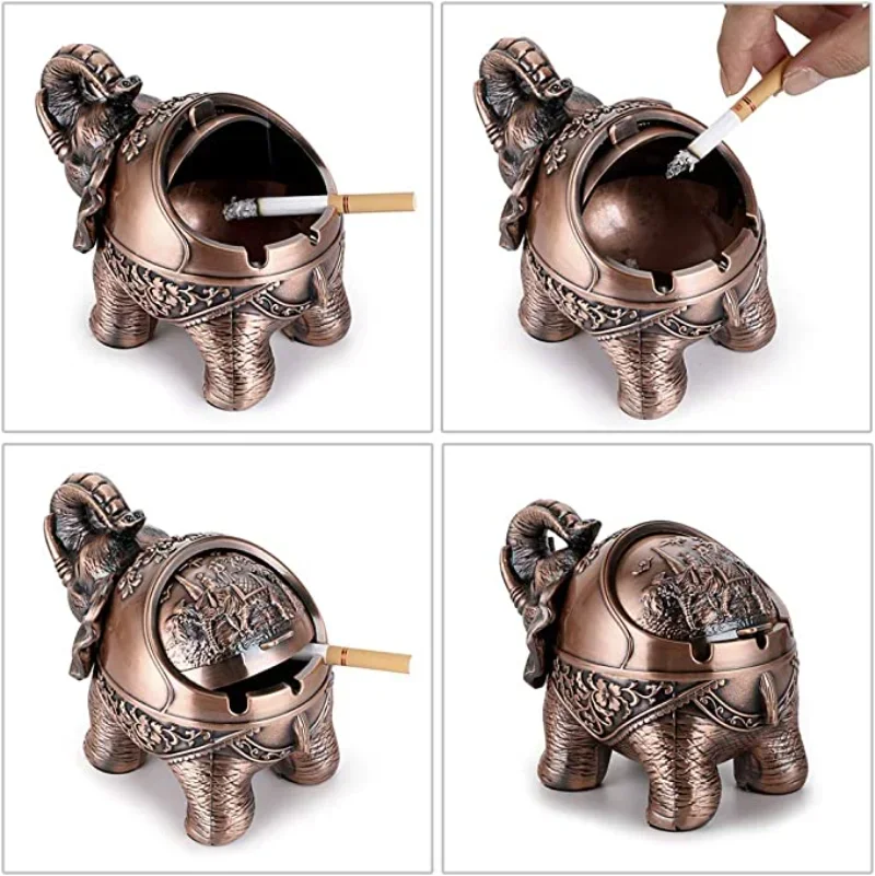 Windproof Retro Ashtray with Lid-Elephant Shaped Table Ashtray Indoor and Outdoor Retro Home Office Decoration Smokeless Ashtray