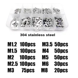 675pcs/set M1.2~M8 Assortment Box Kit Black 65Mn 304 Stainless Steel Shaft External Retaining Ring E Clip Snap Circlip Washer