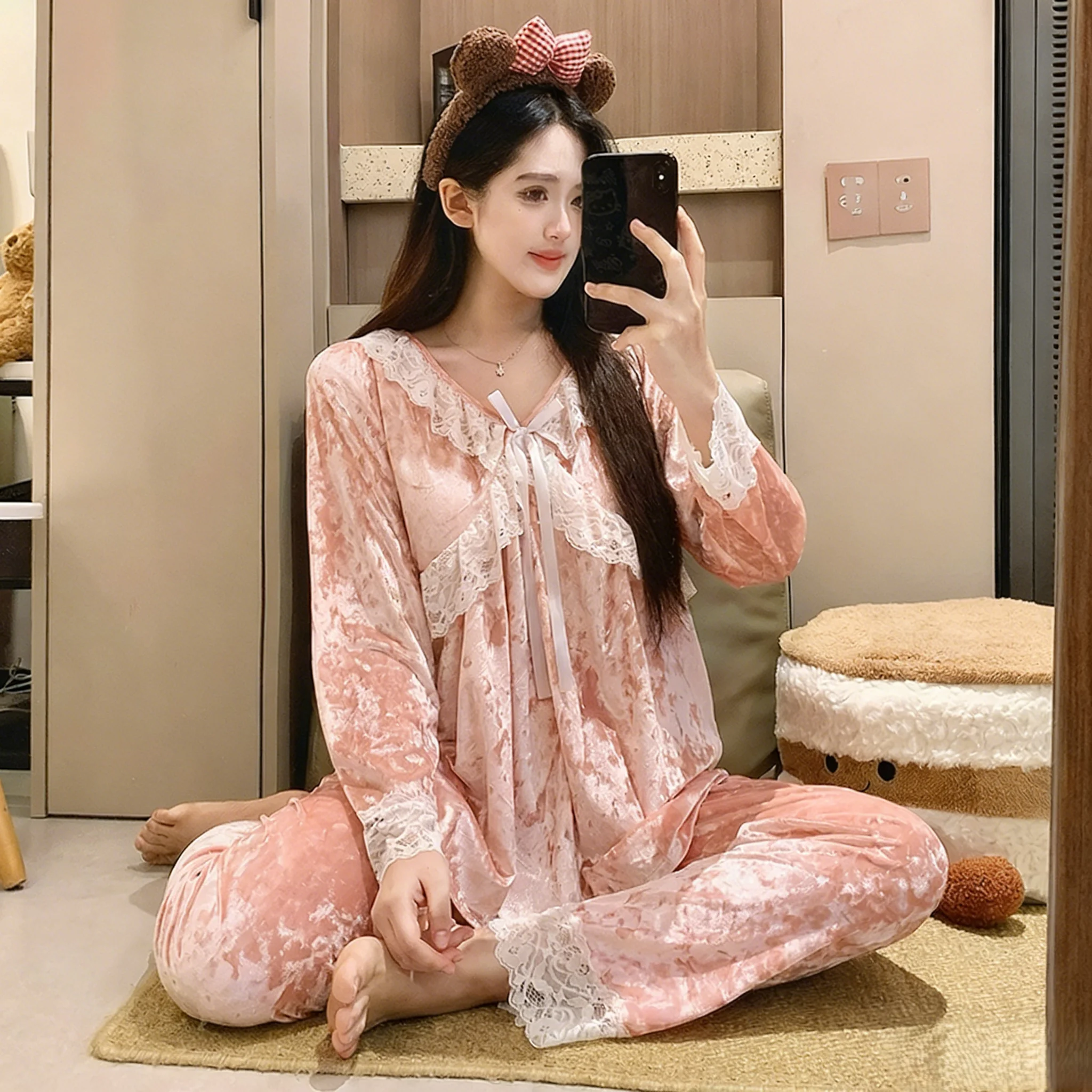 

Pajama Sets Anime Women Hooded Design Fleece Warm Cozy Winter Sleepwear Home Daily Lady Comfortable Thermal Simple Classic Gift