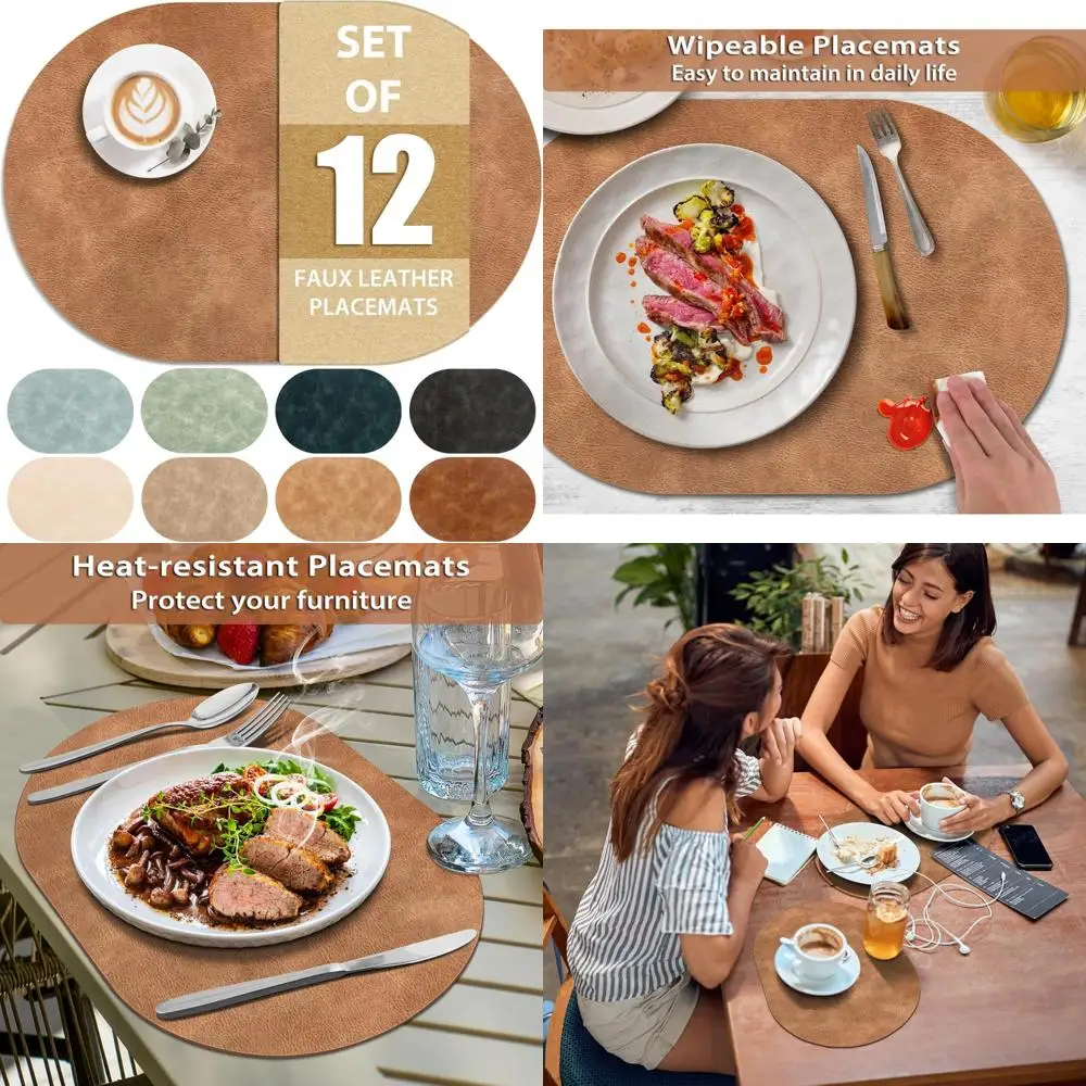 

ADRIMER Placemats, Heat Resistant Oval Placemats Set of 12 Washable 12 x 17 Inch, Waterproof Table Mats, Wipeable Pu Place Mats