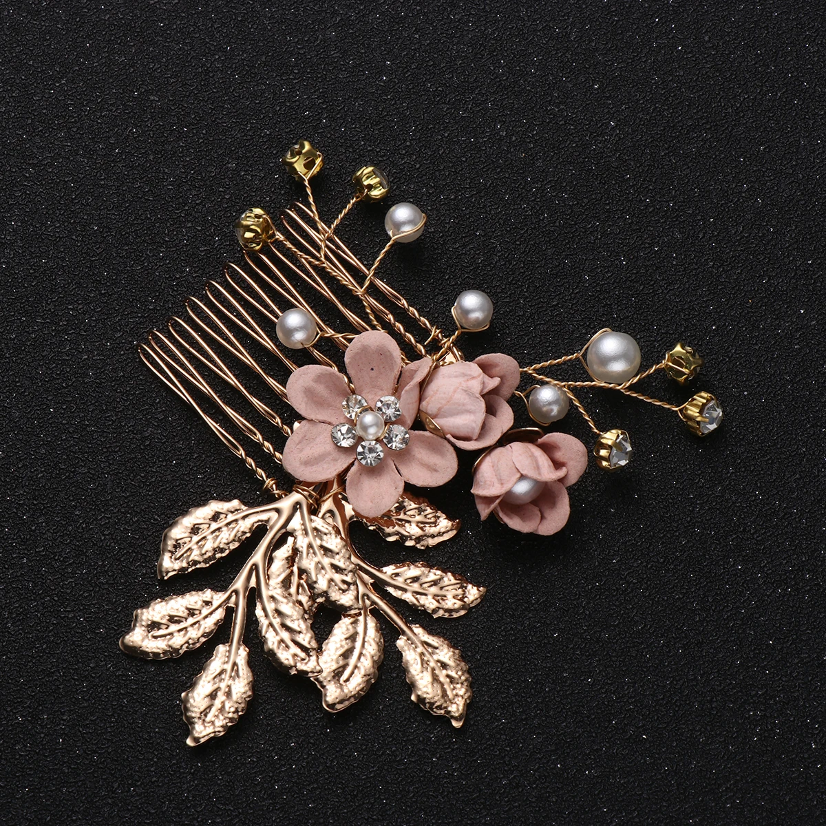

Elegant Pink Floral Hair Comb Artificial Pearl Rhinestone Wedding Bridal Accessories Bridesmaid Party Decoration Grooming Tool