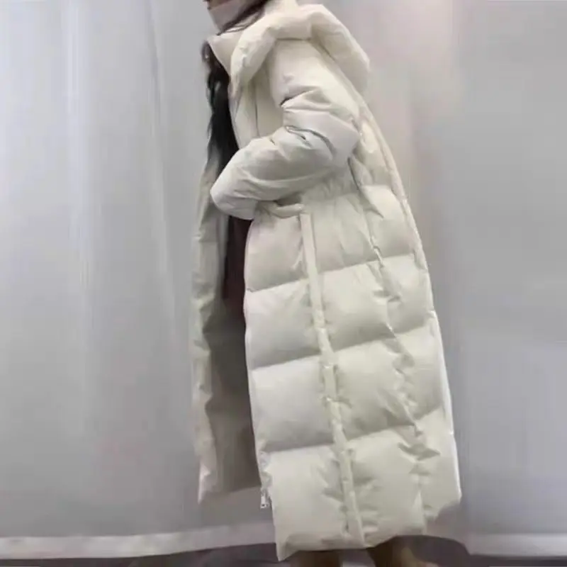 Winter Long Down Jacket Soft Women's Thick Warm Hooded Thicken Coat Quilted White Duck Down Trench Coat Snow Coat Winter Wear