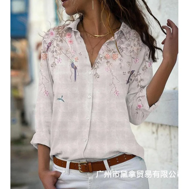 

2025 Summer Women's Long Sleeve Top Fashion Comfort Printed T-Shirt Casual Loose Button Shirt for Female