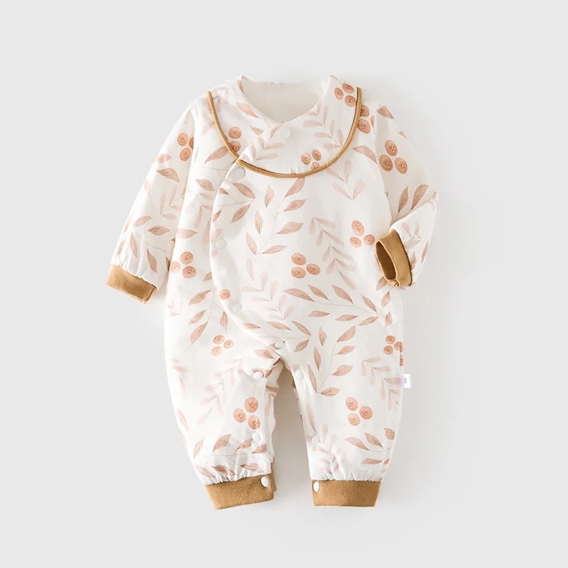Baby-Overall mit Baumwollpolsterung, 40 g, gesteppter Frühlings-Strampler ohne Knochen, dünner, verdickter Baumwoll-Strampler mit seitlicher Öffnung für Kinder