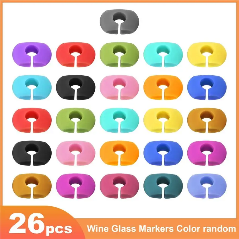 AT16 26Pcs Wine Glass Charms Tags, Plastic Wine Glass Drink Markers for Bar Party Martinis Cocktail