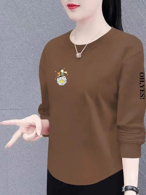 

Элегантная женская футболка с длинным рукавом для среднего возраста, модная, с принтом, повседневная, из полиэфирного волокна, теплая, комфортная, женский топ