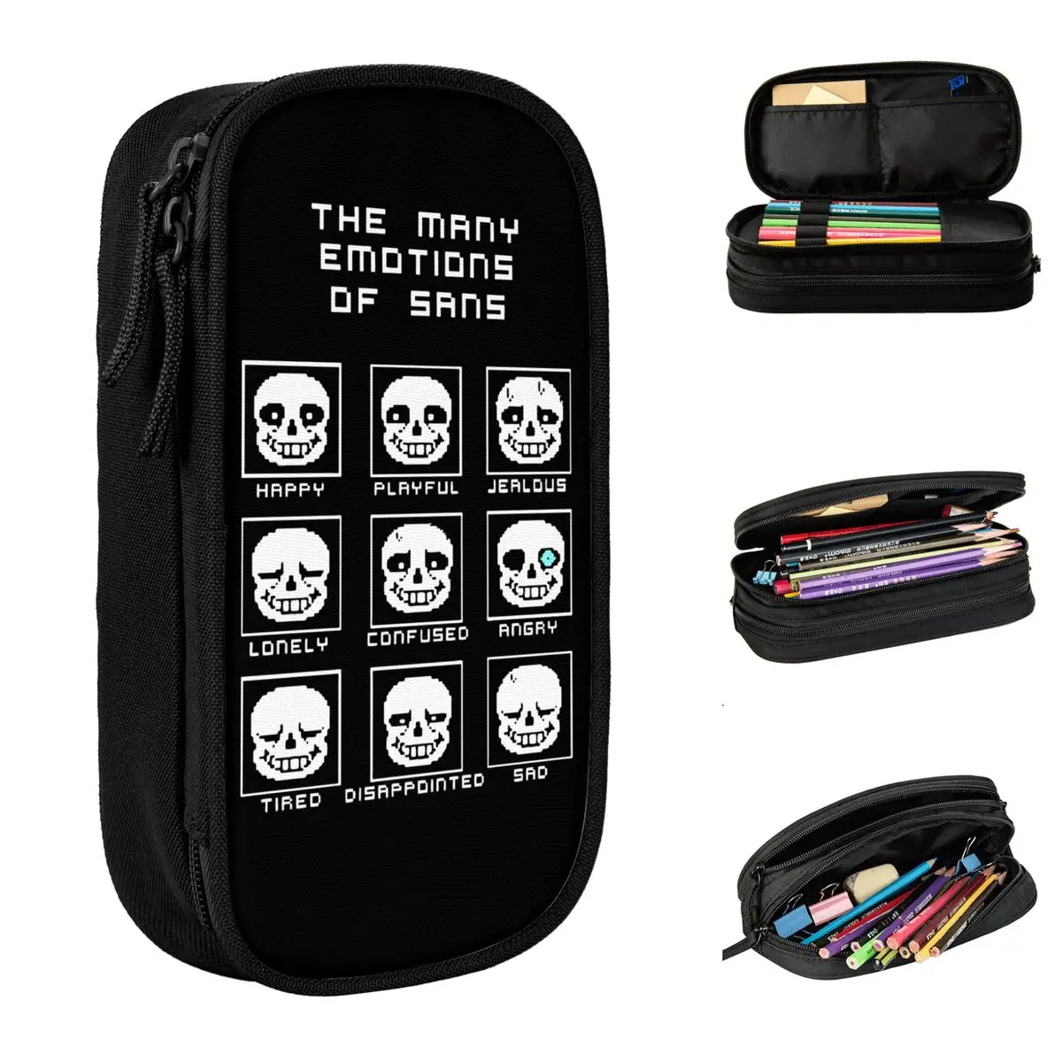 The Many Emotions Of Sans Undertale Pencil Cases Fun Pen Holder Bags for Student Big Capacity Office Gifts Pencilcases