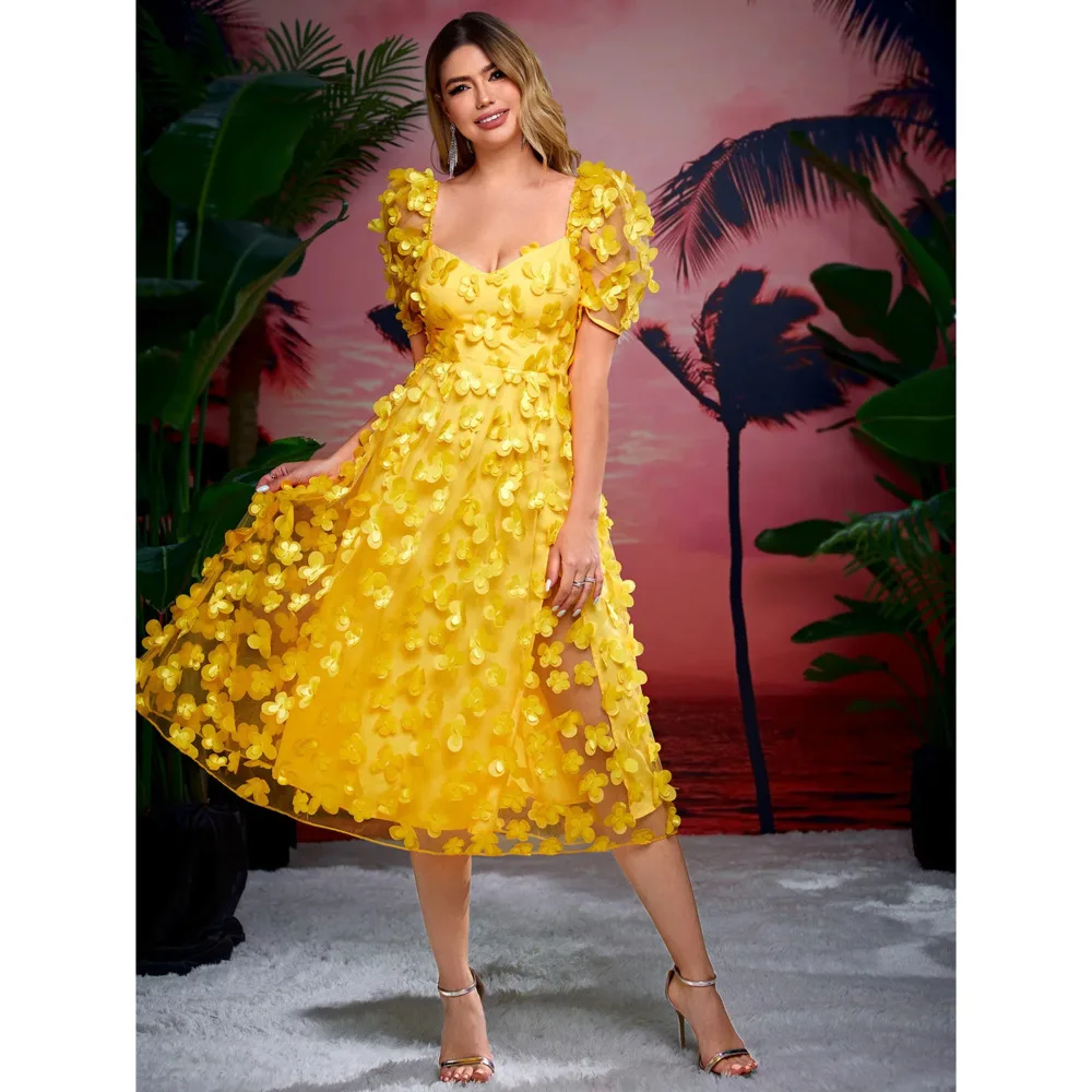 

Новая стильная кружевная длинная юбка с пышными рукавами Изысканная Женская пляжная юбка для путешествий с трехмерными бабочками и цветами