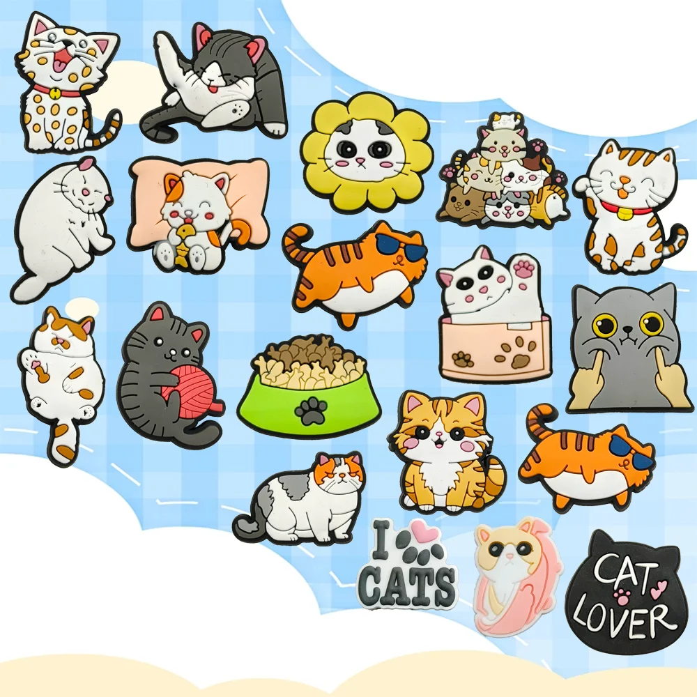 Cute Cat 18Pcs Garden Shoe Charms DIY Pet Cat PVC Shoe Decorate Sandals Accessories Girls Kids Boy Adult Party Gifts