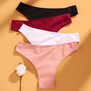 Katoenen Damesondergoed Sexy Panty Dames Onderbroek Effen Kleur Lingerie T-Back Taille Lage Intimi Strings Braziliaanse Broek