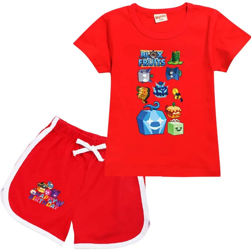 أنيمي تأثيري صيف جديد Bloxing الفواكه طفل منامة 2 قطعة الأطفال دعوى تي شيرت مجموعة تي شيرتات قصيرة للأطفال ملابس الأولاد طفل B-blox Fru 72th #3