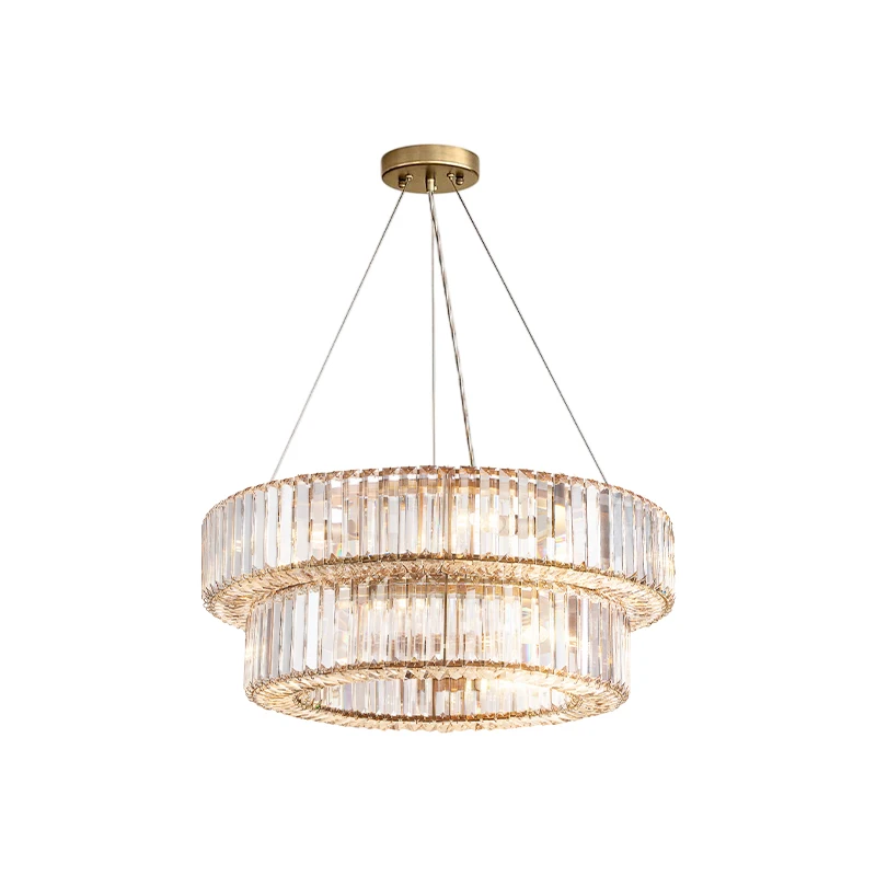 American 2 Layer Crystal Gold Silver Dimmable LED 2026 Chandelier Hanging Lamp Suspension Luminaire