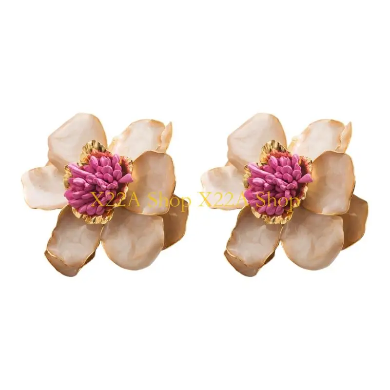 Unique Practical Sturdy Alloy 3D Camellia Earrings Jewelry Accessory for Women Comfortable and Long Time Use Designs