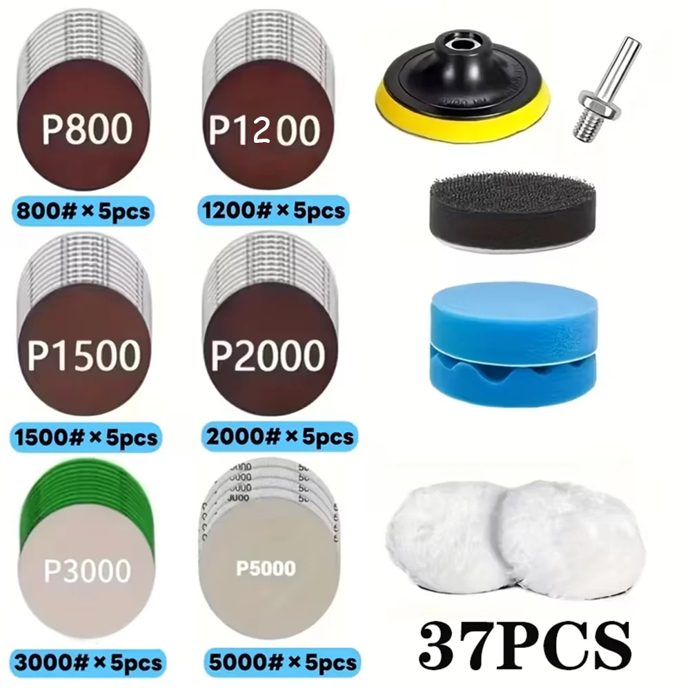 3 Inch Headlight Repair Restoration Kit 37 Pcs 75mm with Wool Polishing Pad Sponge Buffing Pad for Polishing Metal Wood Auto