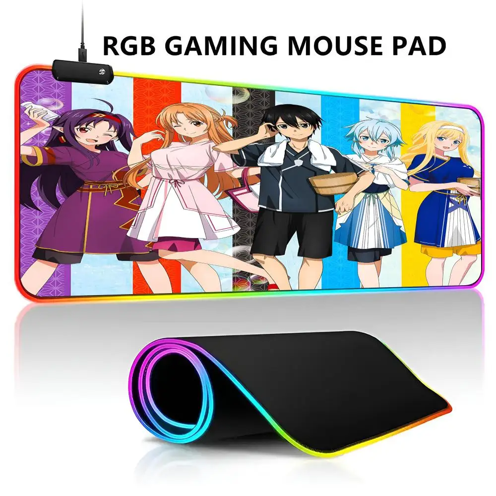 Zwaard Art Online Sao Anime Rgb Led Light Gaming Muismat Waterdicht Grote Gamer Muis Tapijt Grote Mause Toetsenbord Pad Pc Bureau Spelen