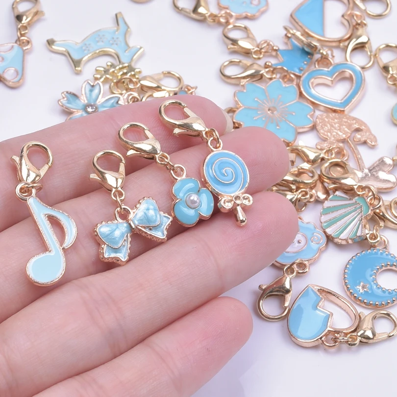 Metal Enamel Rabbits Butterfly Deer Charms For Jewelry Making Supplies Blue Pendants With Lobster Clasps Keychain DIY Materials