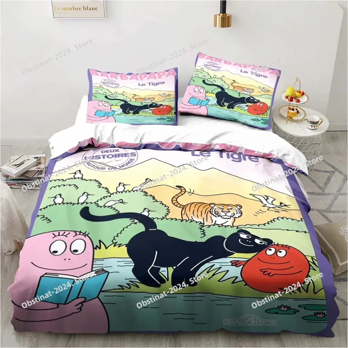 Top 3D Cute Cartoon Les Barbapapa Bedding Set Soft Duvet Cover Adult Kids Bedroom Single Double King Size Soft Pillow Case size