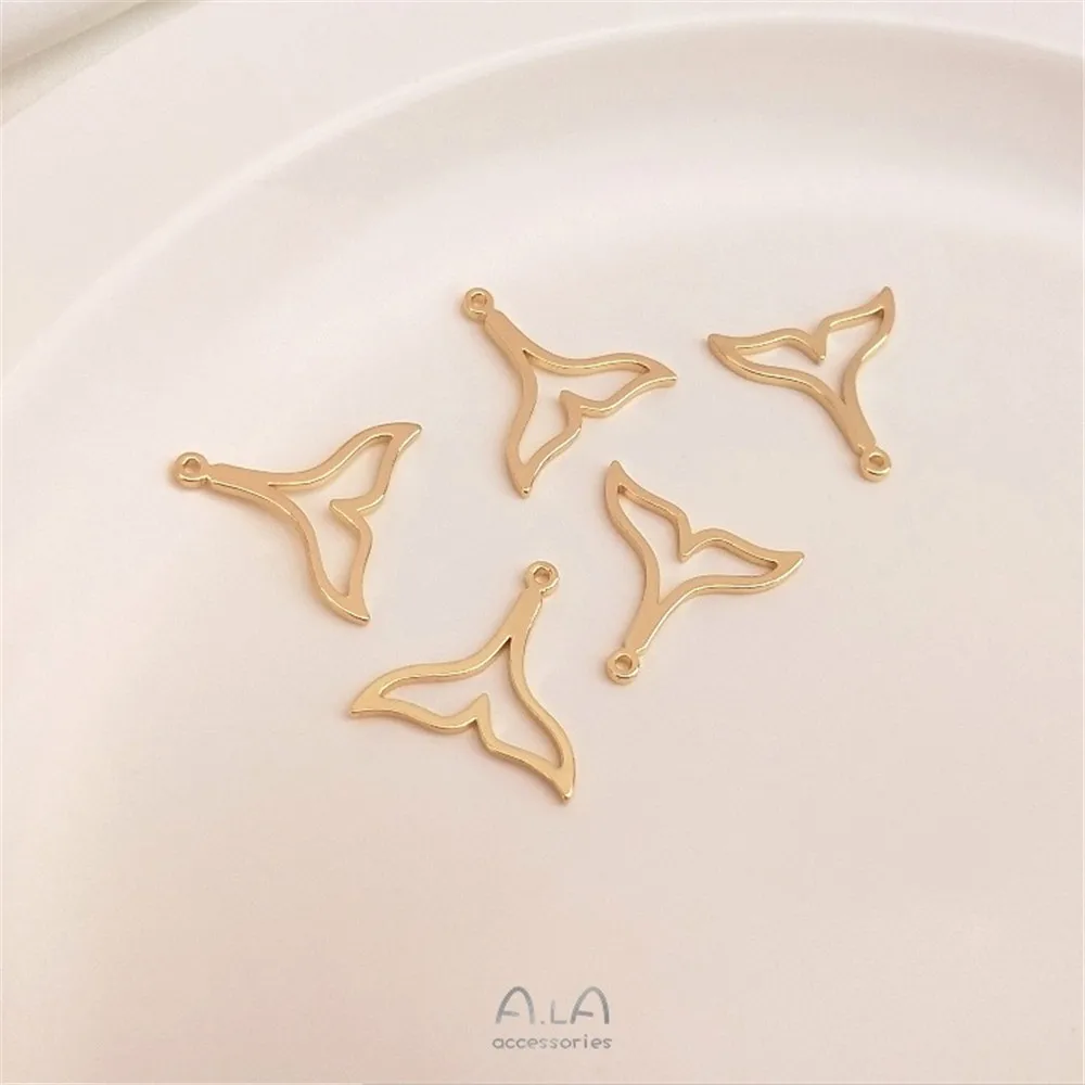 

14K Gold Color Preservation Fan Skirt Hollow Mermaid Whale Tail Pendant Handmade Diy Jewelry Charm Pendant