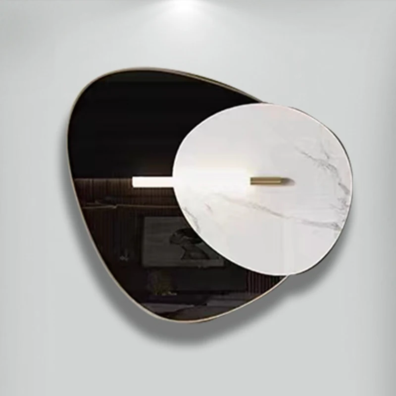 Modern Irregular Wall Decor With Marble Accent | Artistic Metal Mirror Panel
