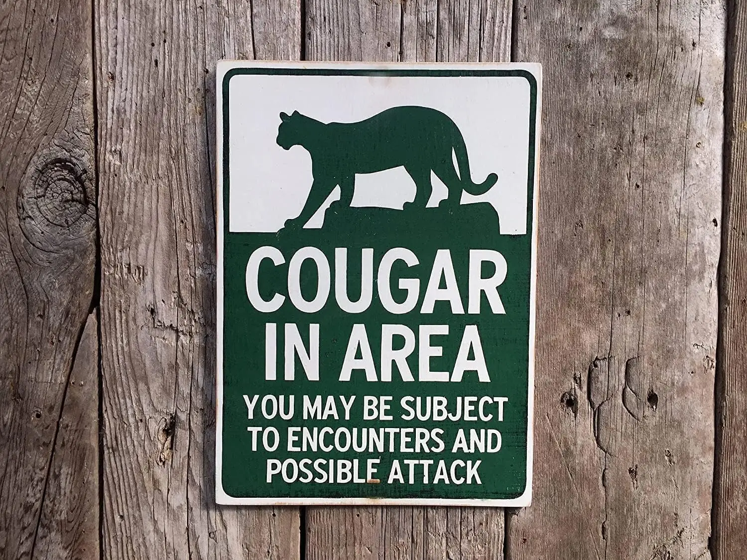 New Tin Sign Cougar Warning Sign Campground Sign National Park Wildlife Mountain Lion Sign Vintage Cat Bar for Outside 6 X 8 in