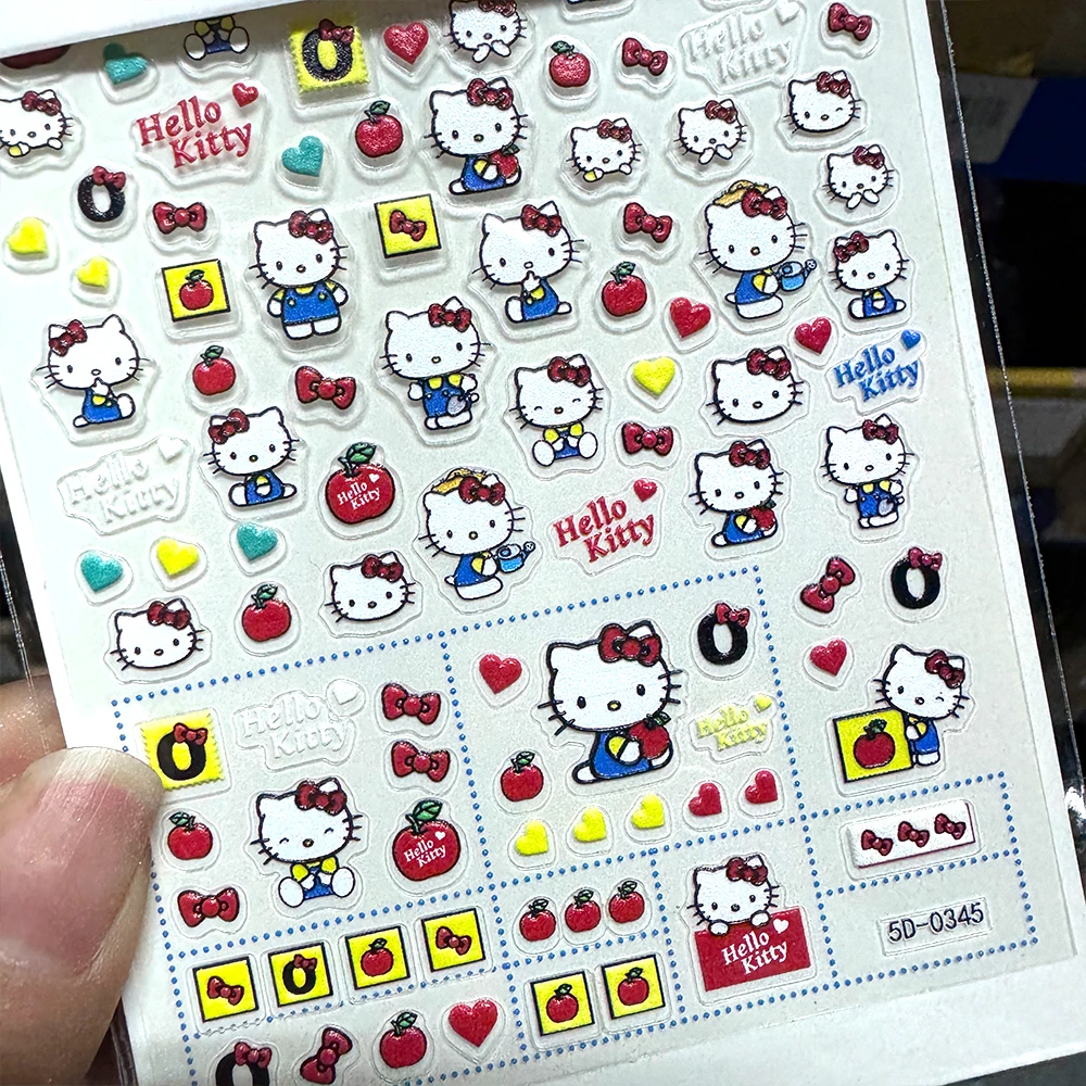 

5D Sanrio Red Bow Hello Kitty Nail Art Stickers Kawaii Japanese Nail Sticker Kuromi Kitty Cat Girl Women y2k Manicure Decoration