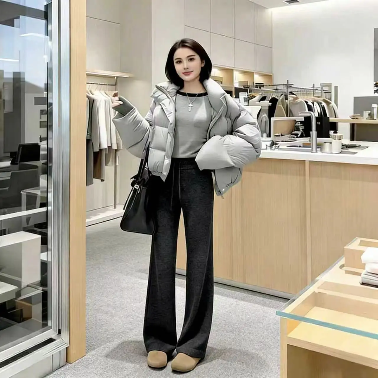 

Off-White Acetate Wool Flared For Women, Autumn And Winter 2025 New High-Waisted Bell-Bottom P, Fleece-Lined Casual Woolen