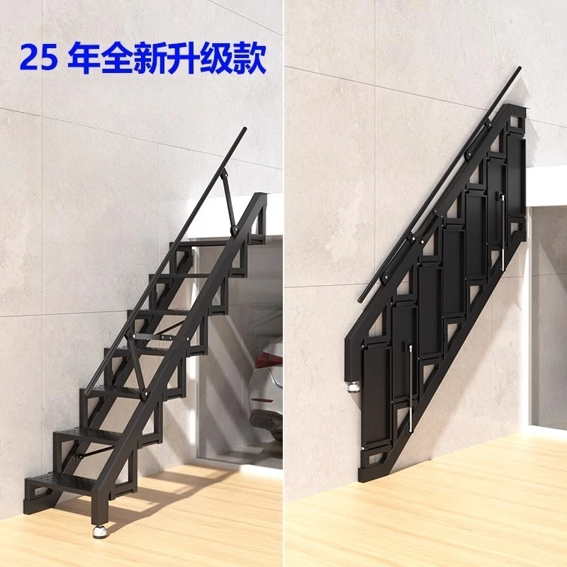 Folding stairs against the wall Loft garage Carbon steel Welded expansion screw Fixed compartment Indoor and outdoor ladder