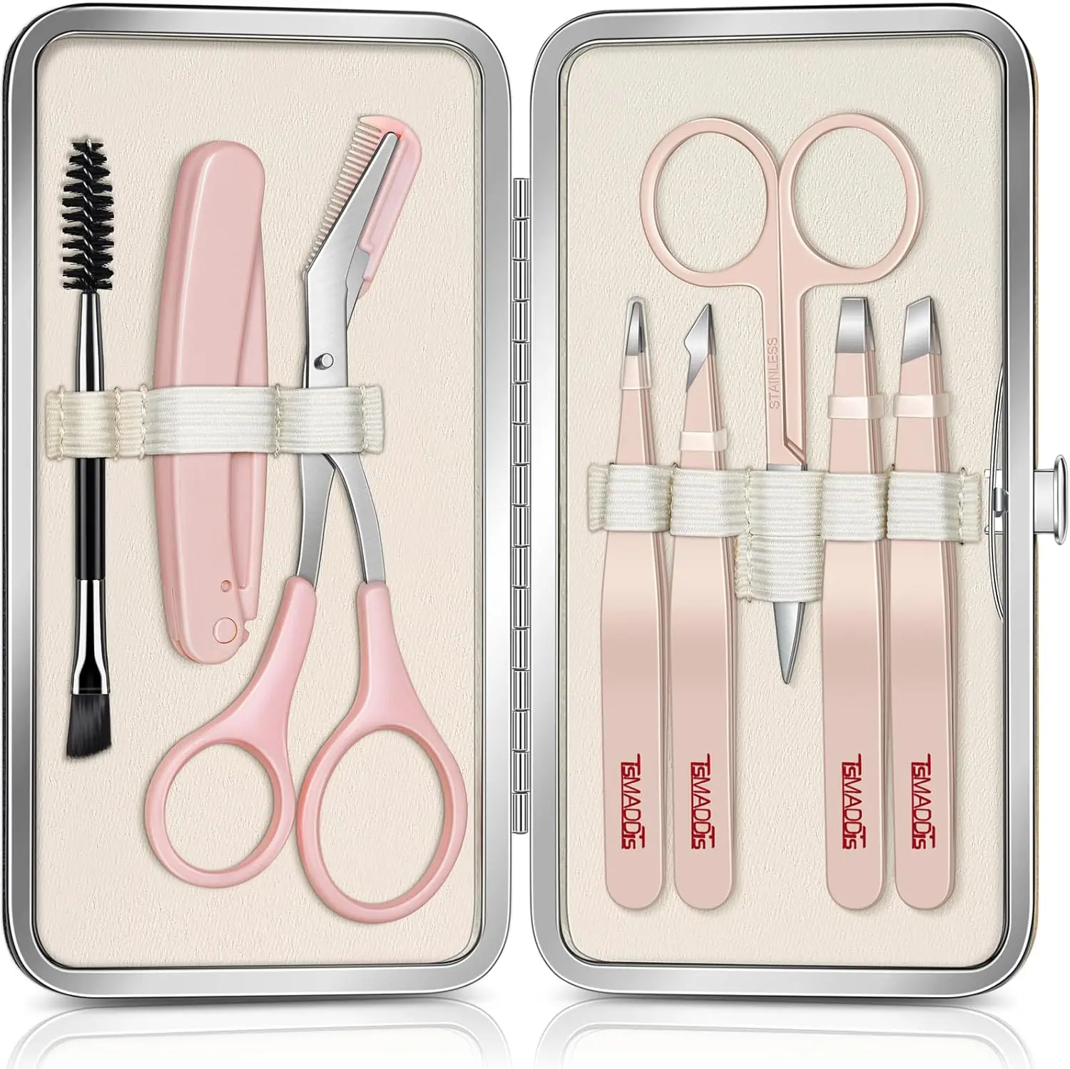 

8-in-1 Eyebrow Kit with Tweezers, Trimmer, Scissors, Razor, Brush & Travel Bag for Women's Facial Hair and Beauty Care