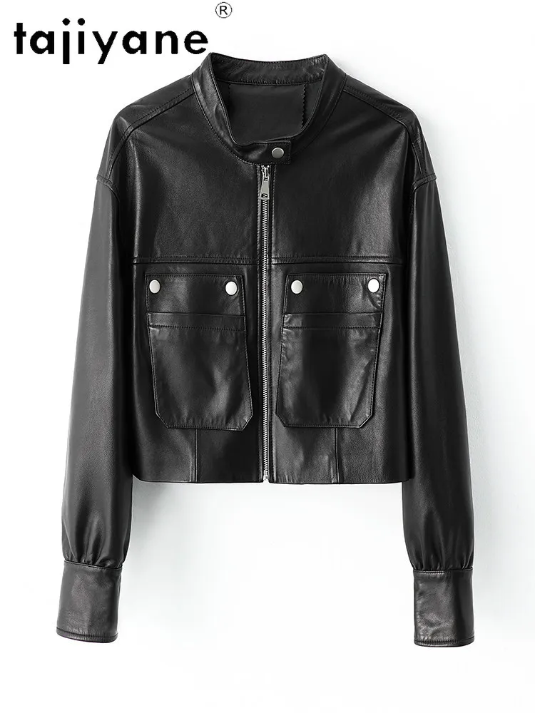 TAJIYANE chaqueta de piel de oveja auténtica para mujer, abrigo corto y elegante para motocicleta, chaquetas de cuero genuino, ropa de otoño 2025 para mujer dубл onderка