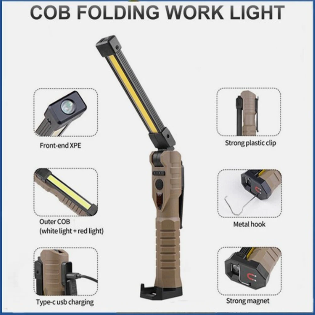 LED Work Light 1000 Lumens Rechargeable Flashlight USB Charging Worklight 180° Rotate Foldable Inspection Light For Camping