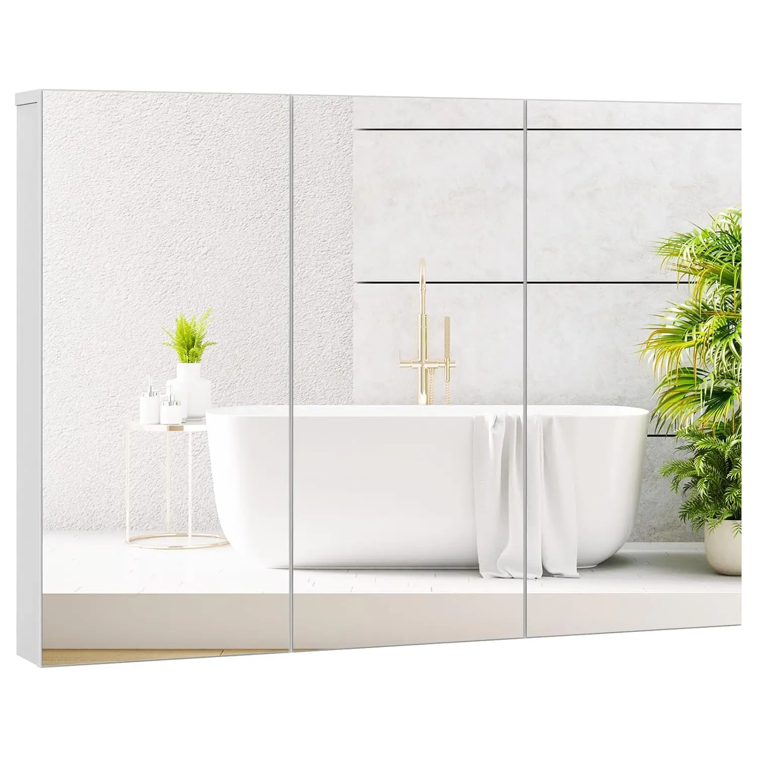 

Mirrored Medicine Cabinet, Large Wide Wall Mounted Storage Cabinet with 3 Mirror Doors, Hanging Bathroom Organizer,, Customized