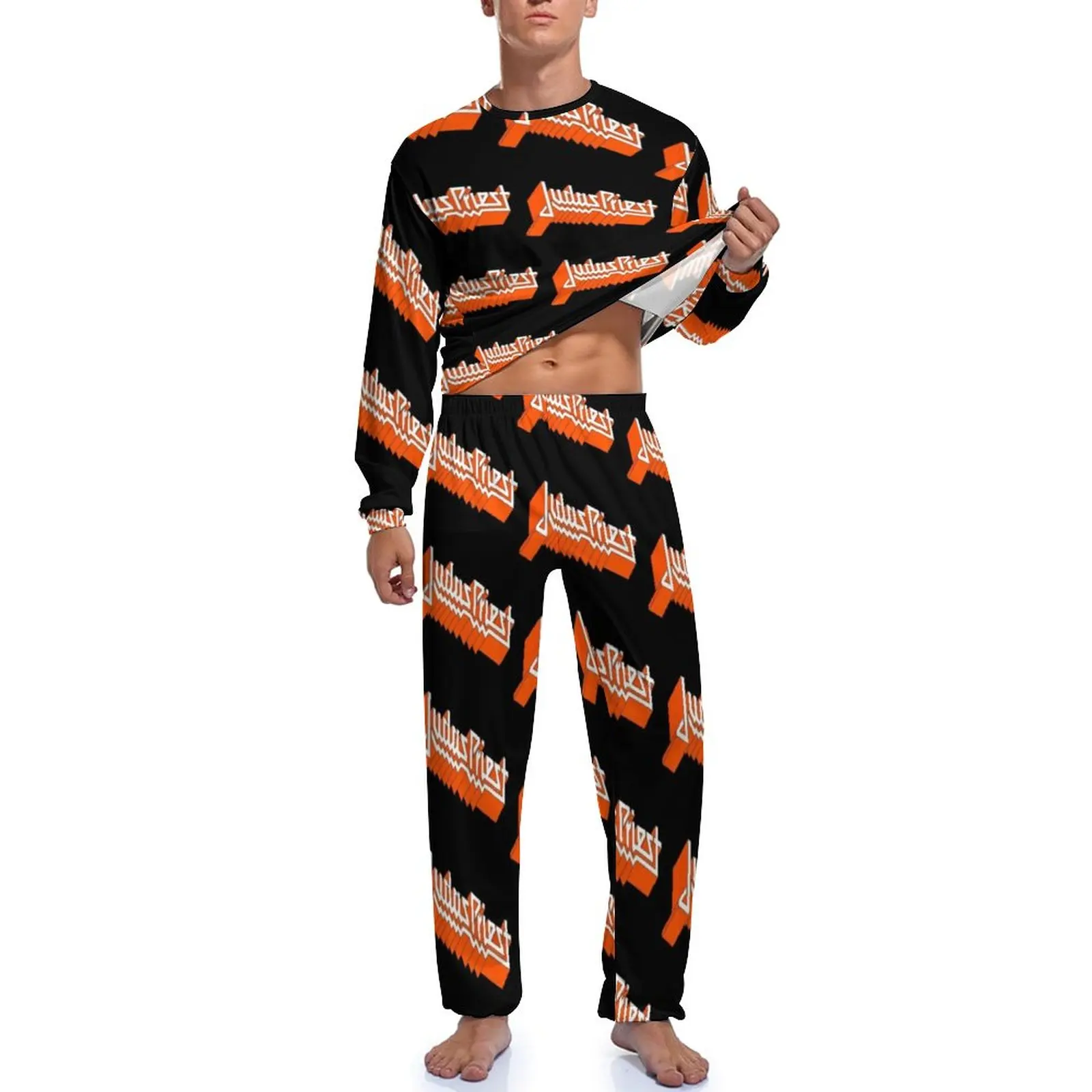 Judas Priest Pajamas Autumn 2 Pieces Music Band Lovely Pajamas Set Man Long Sleeves Home Design Nightwear